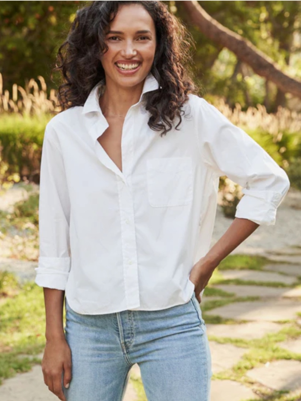 Frank & Eileen Silvio White Untuckable Button-Up Shirt Small